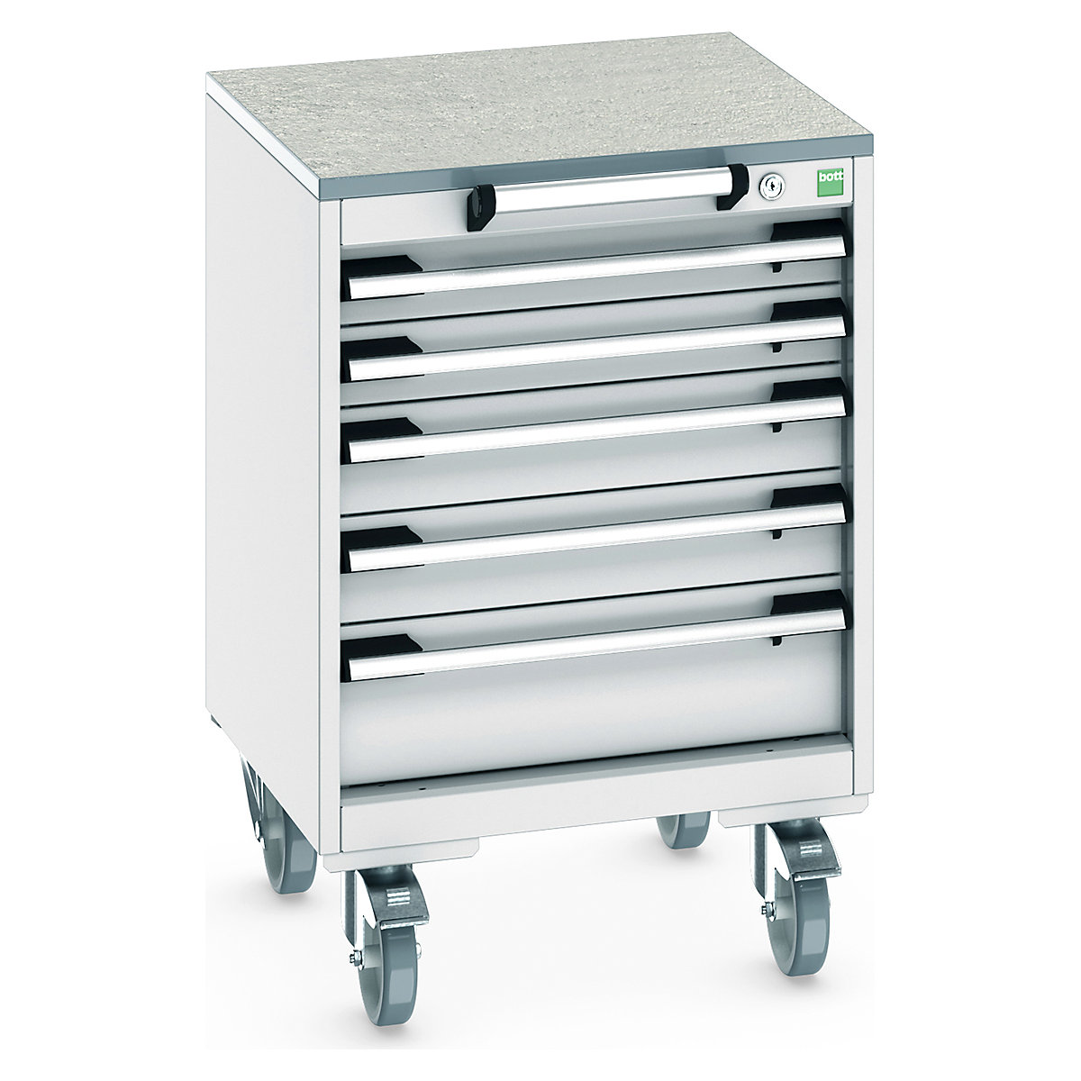 Bott Cubio Mobile Cabinets | 525mm Wide, Bott Cubio Mobile Cabinets | 525mm Wide, Bott Cubio Mobile Cabinet | 790h x 525w x 525d mm | 5 Drawers | Lino Worktop | Light Grey Drawers | Light Grey Housing-0