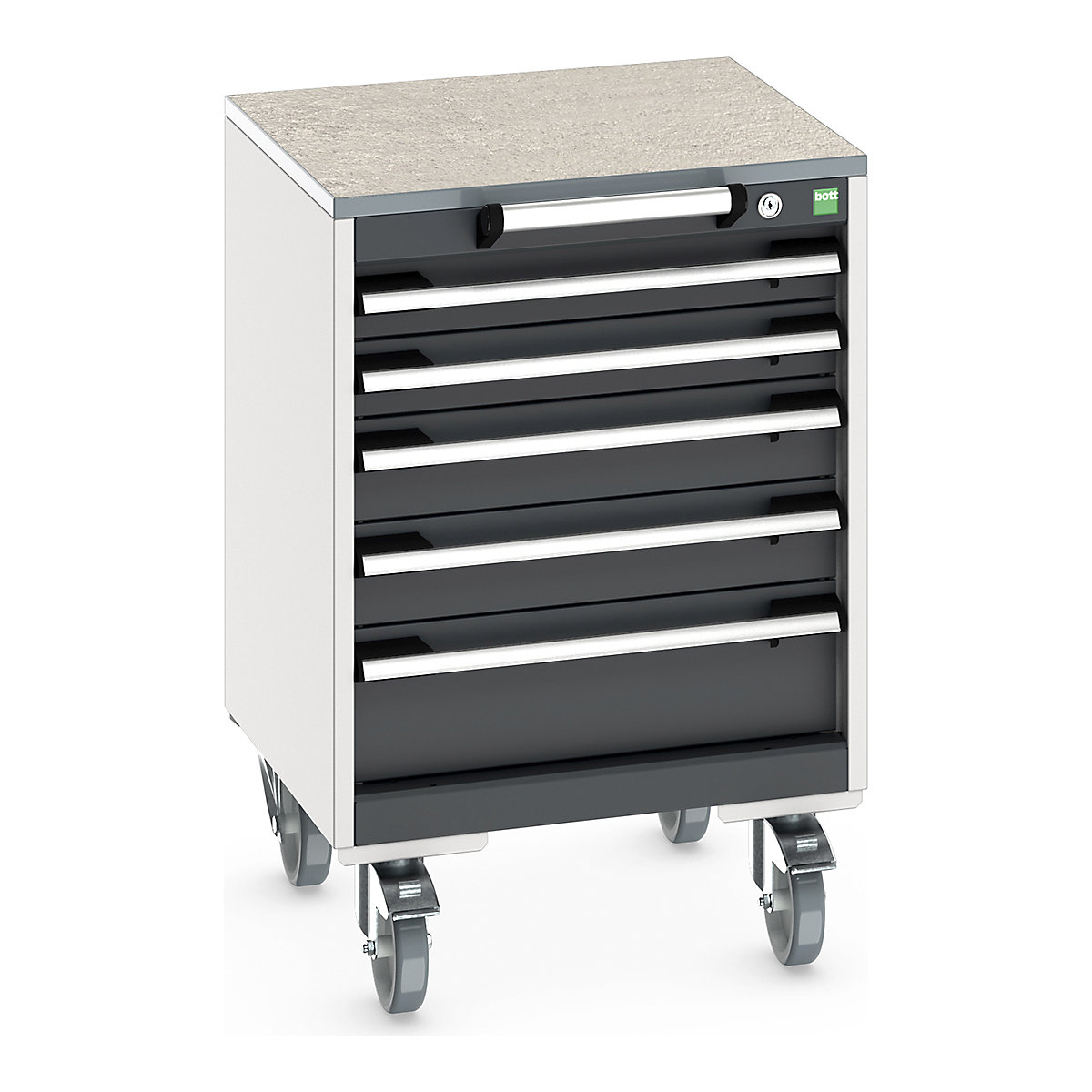 Bott Cubio Mobile Cabinets | 525mm Wide, Bott Cubio Mobile Cabinets | 525mm Wide, Bott Cubio Mobile Cabinet | 790h x 525w x 525d mm | 5 Drawers | Lino Worktop | Dark Grey Drawers | Light Grey Housing-0