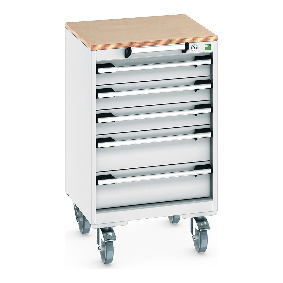 Bott Cubio Mobile Cabinets | 525mm Wide, Bott Cubio Mobile Cabinets | 525mm Wide, Bott Cubio Mobile Cabinet | 890h x 525w x 525d mm | 5 Drawers | MPX Worktop | Light Grey Drawers | Light Grey Housing-0