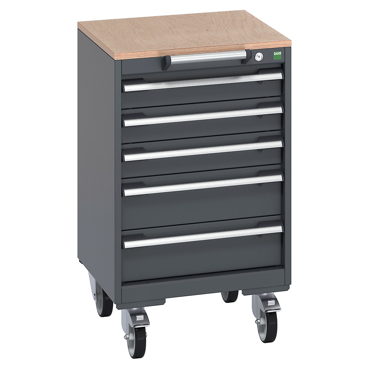 Bott Cubio Mobile Cabinets | 525mm Wide, Bott Cubio Mobile Cabinets | 525mm Wide, Bott Cubio Mobile Cabinet | 890h x 525w x 525d mm | 5 Drawers | MPX Worktop | Dark Grey Drawers | Dark Grey Housing-0