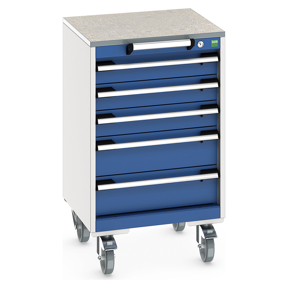 Bott Cubio Mobile Cabinets | 525mm Wide, Bott Cubio Mobile Cabinets | 525mm Wide, Bott Cubio Mobile Cabinet | 890h x 525w x 525d mm | 5 Drawers | Lino Worktop | Blue Drawers | Light Grey Housing-0