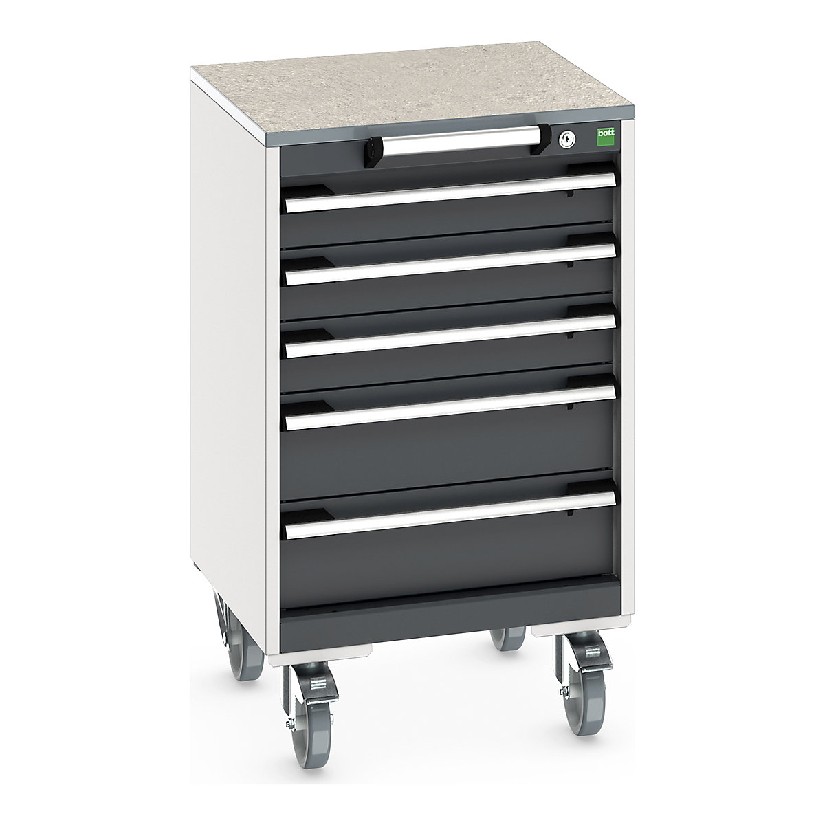 Bott Cubio Mobile Cabinets | 525mm Wide, Bott Cubio Mobile Cabinets | 525mm Wide, Bott Cubio Mobile Cabinet | 890h x 525w x 525d mm | 5 Drawers | Lino Worktop | Dark Grey Drawers | Light Grey Housing-0