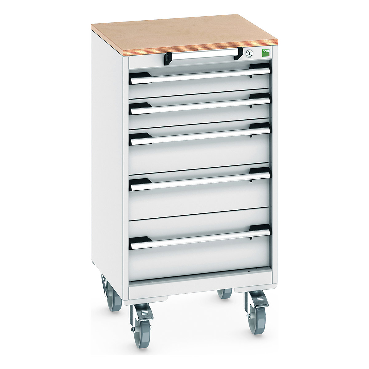 Bott Cubio Mobile Cabinets | 525mm Wide, Bott Cubio Mobile Cabinets | 525mm Wide, Bott Cubio Mobile Cabinet | 990h x 525w x 525d mm | 5 Drawers | MPX Worktop | Light Grey Drawers | Light Grey Housing-0