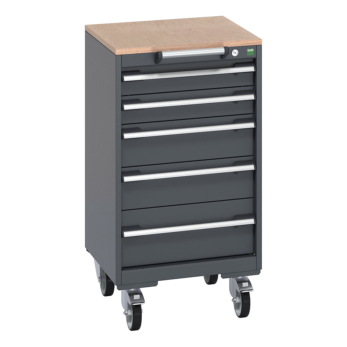 Bott Cubio Mobile Cabinets | 525mm Wide, Bott Cubio Mobile Cabinets | 525mm Wide, Bott Cubio Mobile Cabinet | 990h x 525w x 525d mm | 5 Drawers | MPX Worktop | Dark Grey Drawers | Dark Grey Housing-0