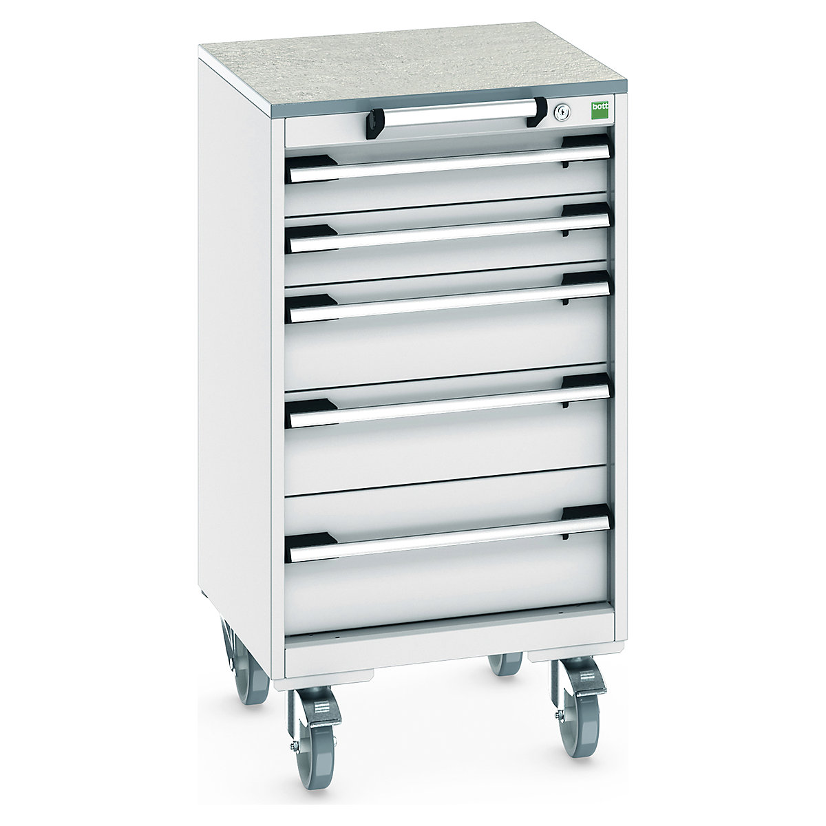Bott Cubio Mobile Cabinets | 525mm Wide, Bott Cubio Mobile Cabinets | 525mm Wide, Bott Cubio Mobile Cabinet | 990h x 525w x 525d mm | 5 Drawers | Lino Worktop | Light Grey Drawers | Light Grey Housing-0