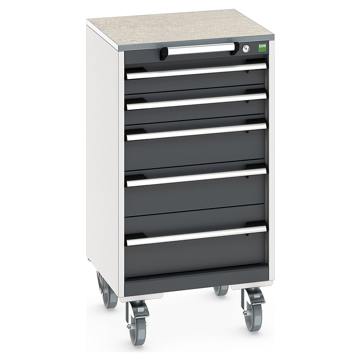 Bott Cubio Mobile Cabinets | 525mm Wide, Bott Cubio Mobile Cabinets | 525mm Wide, Bott Cubio Mobile Cabinet | 990h x 525w x 525d mm | 5 Drawers | Lino Worktop | Dark Grey Drawers | Light Grey Housing-0