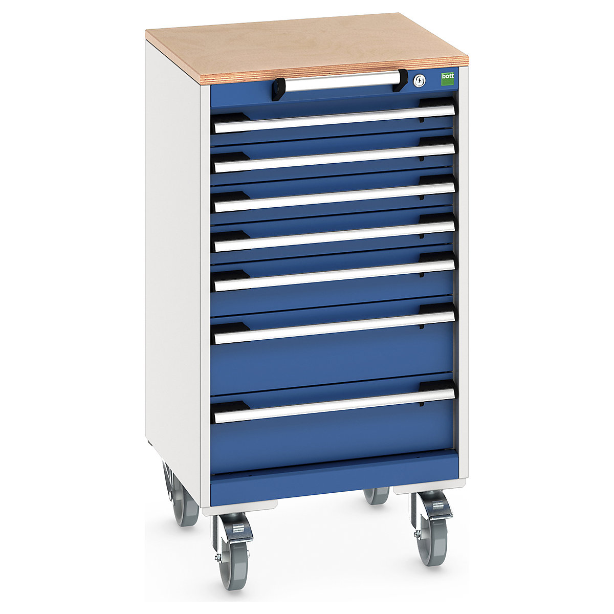 Bott Cubio Mobile Cabinets | 525mm Wide, Bott Cubio Mobile Cabinets | 525mm Wide, Bott Cubio Mobile Cabinet | 990h x 525w x 525d mm | 7 Drawers | MPX Worktop | Blue Drawers | Light Grey Housing-0