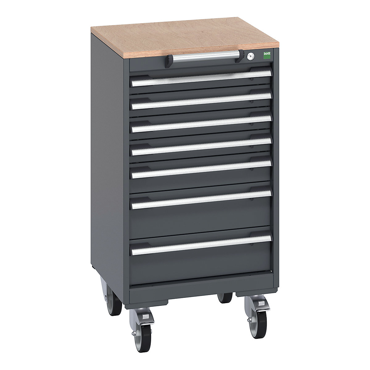 Bott Cubio Mobile Cabinets | 525mm Wide, Bott Cubio Mobile Cabinets | 525mm Wide, Bott Cubio Mobile Cabinet | 990h x 525w x 525d mm | 7 Drawers | MPX Worktop | Dark Grey Drawers | Dark Grey Housing-0