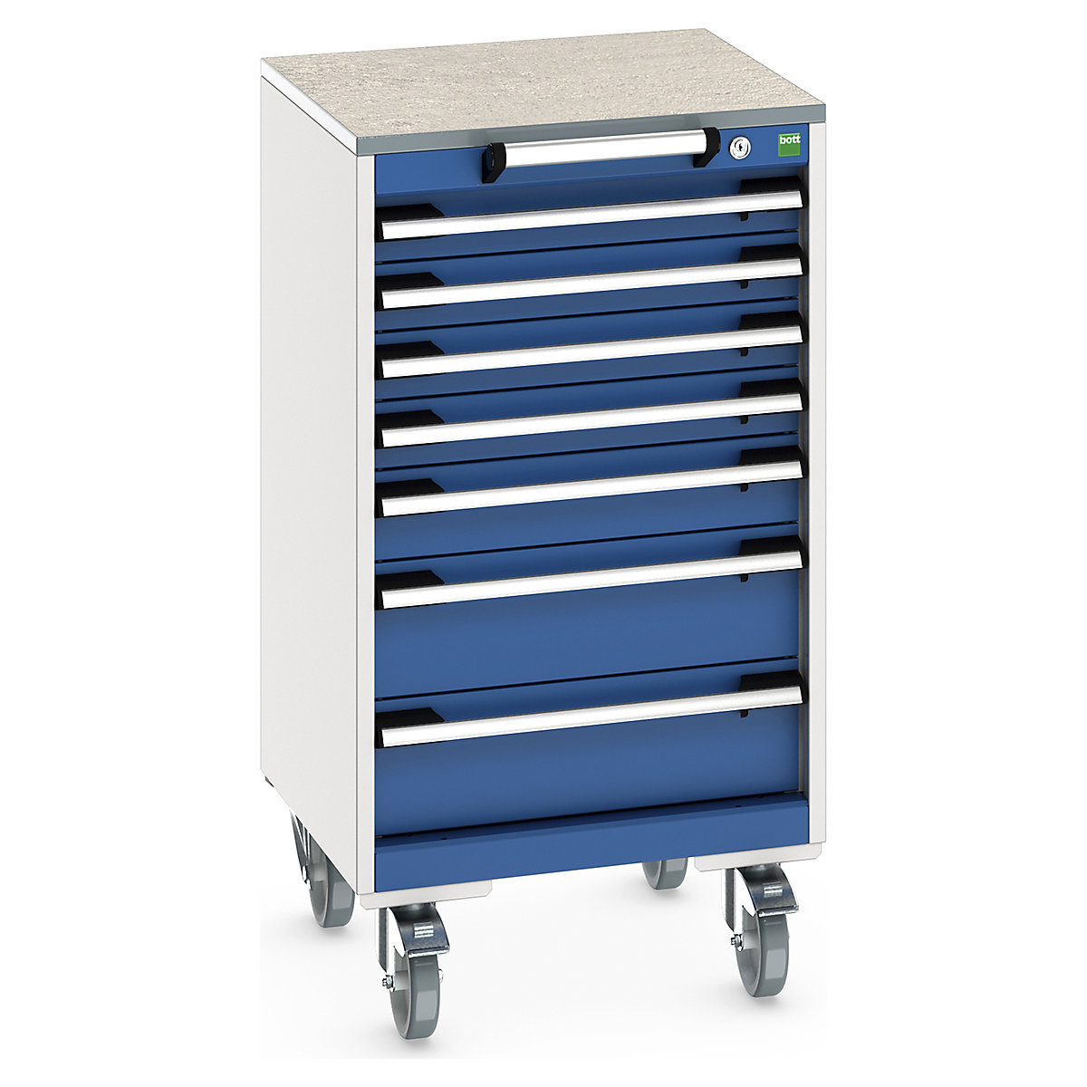 Bott Cubio Mobile Cabinets | 525mm Wide, Bott Cubio Mobile Cabinets | 525mm Wide, Bott Cubio Mobile Cabinet | 990h x 525w x 525d mm | 7 Drawers | Lino Worktop | Blue Drawers | Light Grey Housing-0