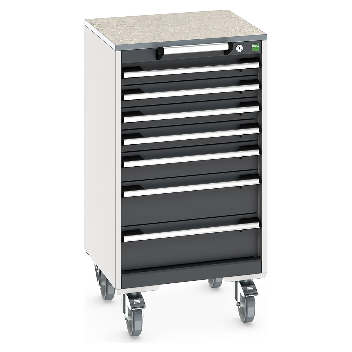Bott Cubio Mobile Cabinets | 525mm Wide, Bott Cubio Mobile Cabinets | 525mm Wide, Bott Cubio Mobile Cabinet | 990h x 525w x 525d mm | 7 Drawers | Lino Worktop | Dark Grey Drawers | Light Grey Housing-0