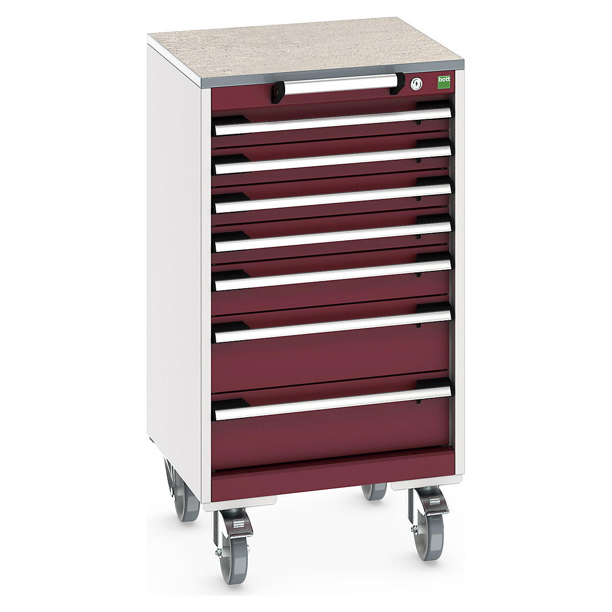 Bott Cubio Mobile Cabinets | 525mm Wide, Bott Cubio Mobile Cabinets | 525mm Wide, Bott Cubio Mobile Cabinet | 990h x 525w x 525d mm | 7 Drawers | Lino Worktop | Red Drawers | Light Grey Housing-0
