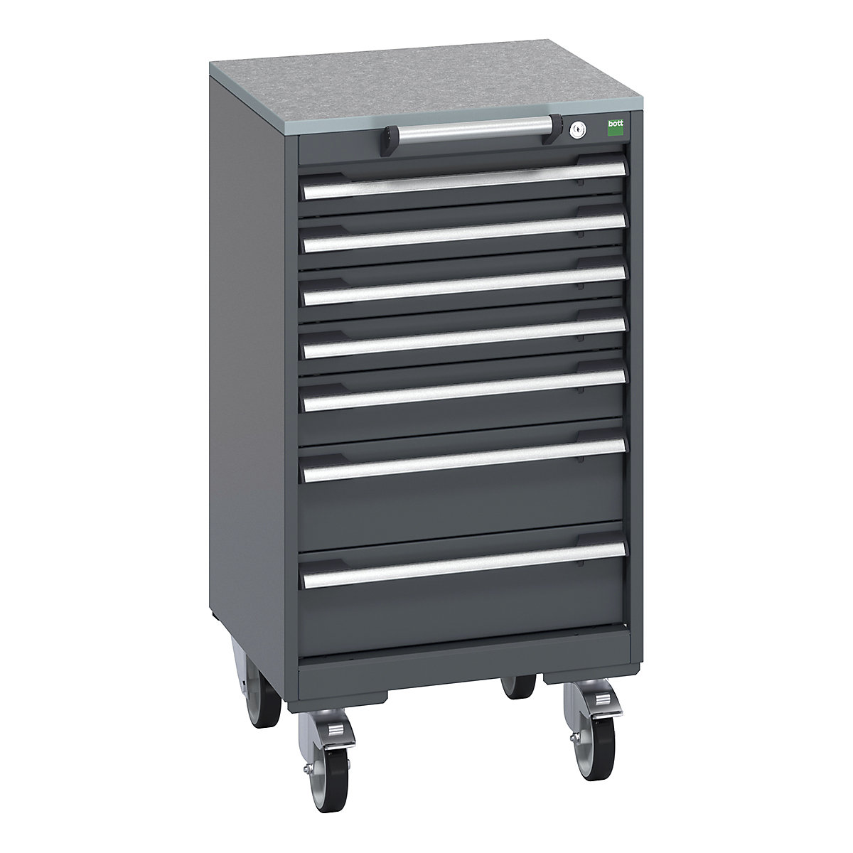 Bott Cubio Mobile Cabinets | 525mm Wide, Bott Cubio Mobile Cabinets | 525mm Wide, Bott Cubio Mobile Cabinet | 990h x 525w x 525d mm | 7 Drawers | Lino Worktop | Dark Grey Drawers | Dark Grey Housing-0
