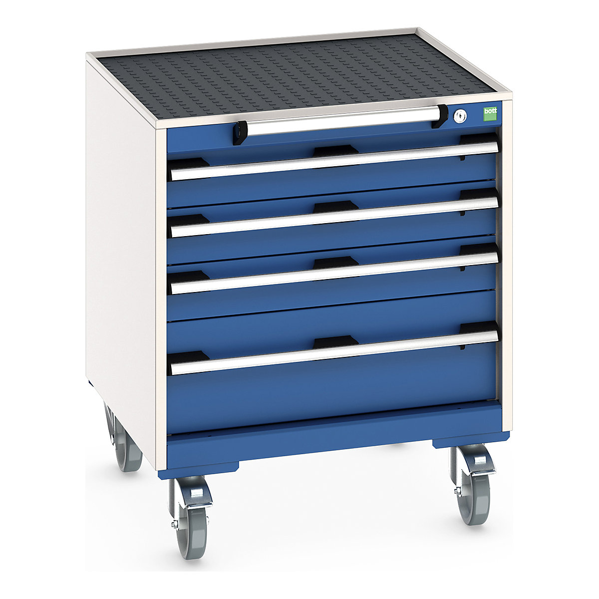 Bott Cubio Mobile Cabinets | 650mm Wide, Bott Cubio Mobile Cabinets | 650mm Wide, Bott Cubio Mobile Cabinet | 785h x 650w x 650d mm | 4 Drawers | Top Tray & Mat | Blue Drawers | Light Grey Housing-0