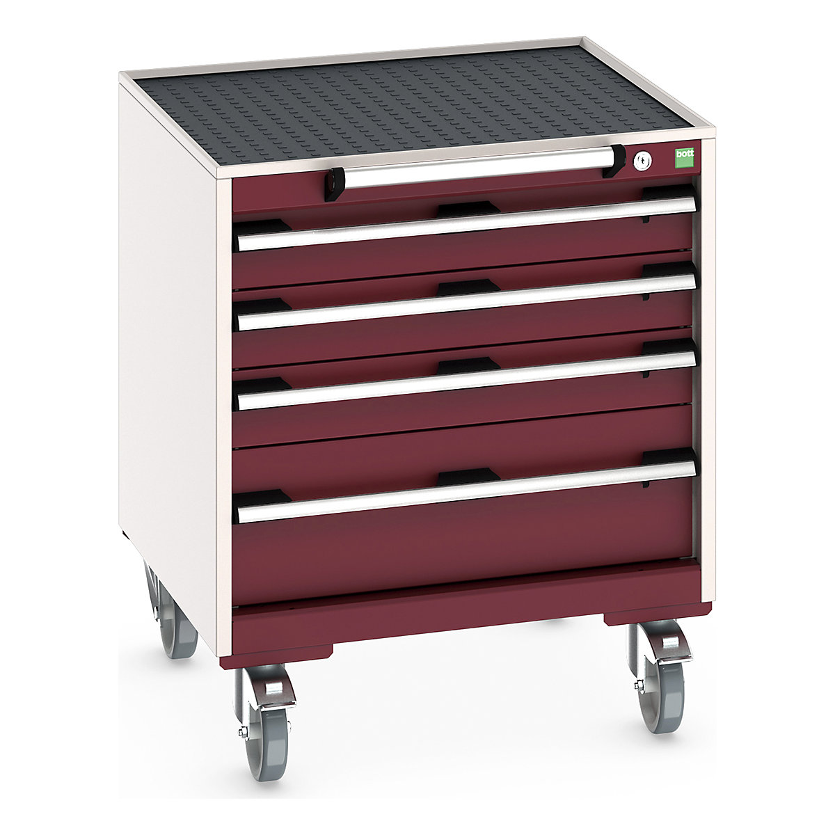 Bott Cubio Mobile Cabinets | 650mm Wide, Bott Cubio Mobile Cabinets | 650mm Wide, Bott Cubio Mobile Cabinet | 785h x 650w x 650d mm | 4 Drawers | Top Tray & Mat | Red Drawers | Light Grey Housing-0