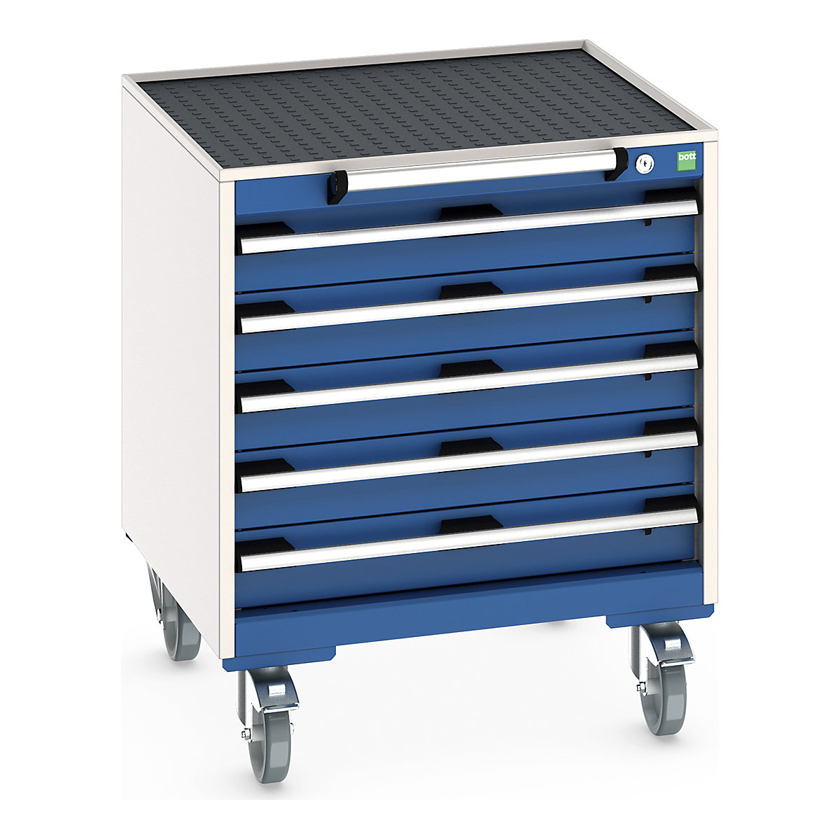 Bott Cubio Mobile Cabinets | 650mm Wide, Bott Cubio Mobile Cabinets | 650mm Wide, Bott Cubio Mobile Cabinet | 785h x 650w x 650d mm | 5 Drawers | Top Tray & Mat | Blue Drawers | Light Grey Housing-0