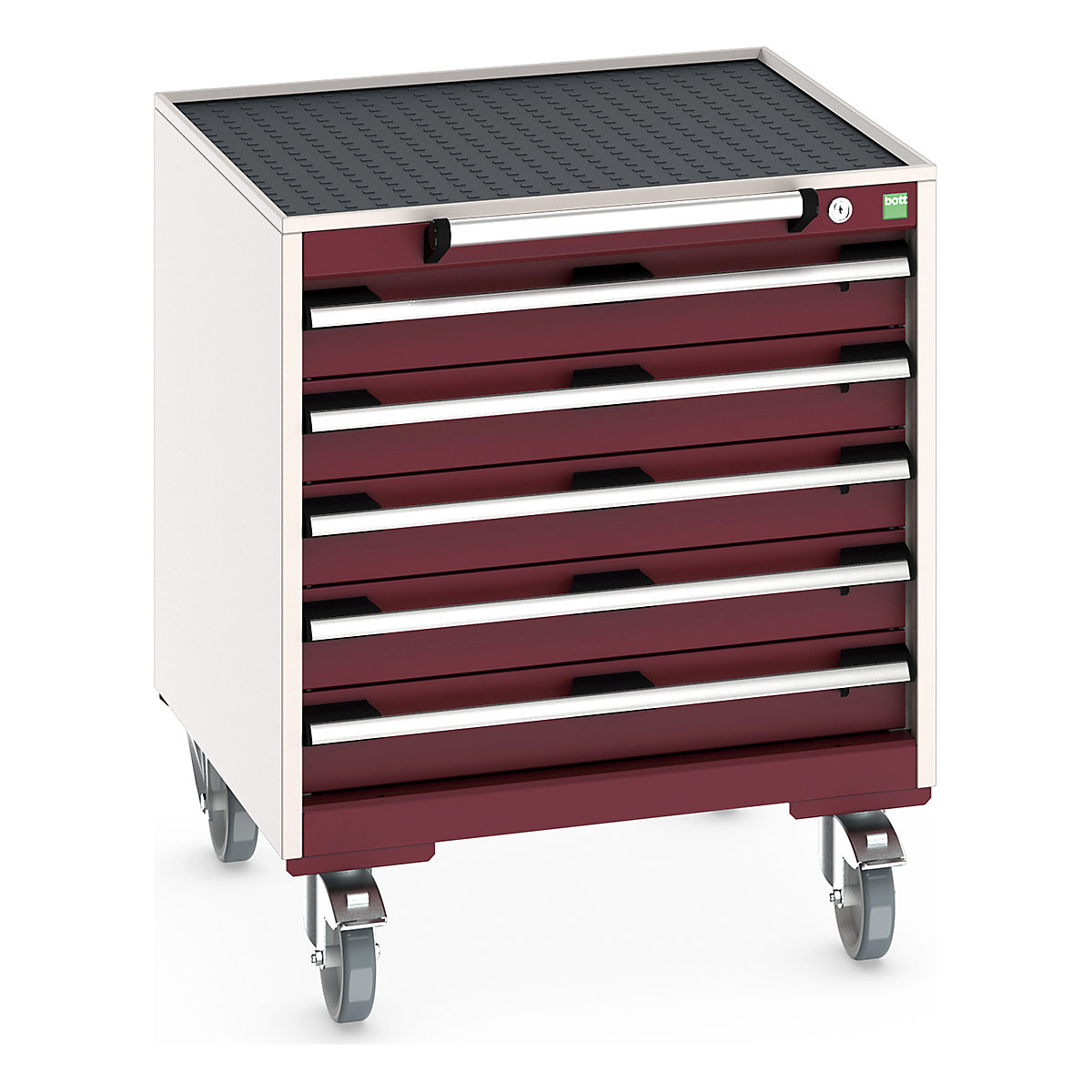 Bott Cubio Mobile Cabinets | 650mm Wide, Bott Cubio Mobile Cabinets | 650mm Wide, Bott Cubio Mobile Cabinet | 785h x 650w x 650d mm | 5 Drawers | Top Tray & Mat | Red Drawers | Light Grey Housing-0