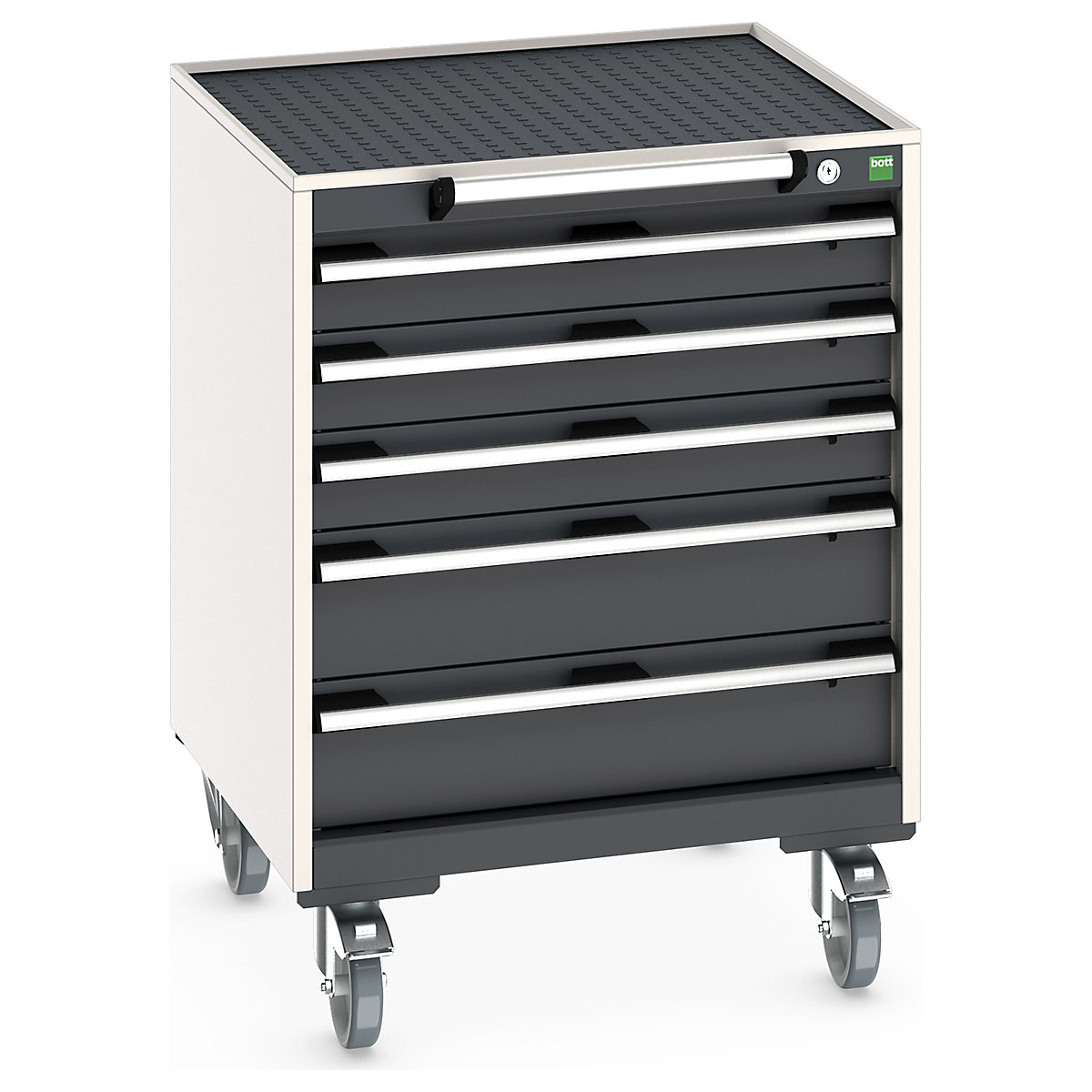 Bott Cubio Mobile Cabinets | 650mm Wide, Bott Cubio Mobile Cabinets | 650mm Wide, Bott Cubio Mobile Cabinet | 885h x 650w x 650d mm | 5 Drawers | Top Tray & Mat | Dark Grey Drawers | Light Grey Housing-0