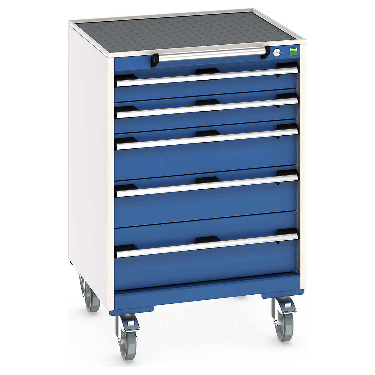 Bott Cubio Mobile Cabinets | 650mm Wide, Bott Cubio Mobile Cabinets | 650mm Wide, Bott Cubio Mobile Cabinet | 985h x 650w x 650d mm | 5 Drawers | Top Tray & Mat | Blue Drawers | Light Grey Housing-0