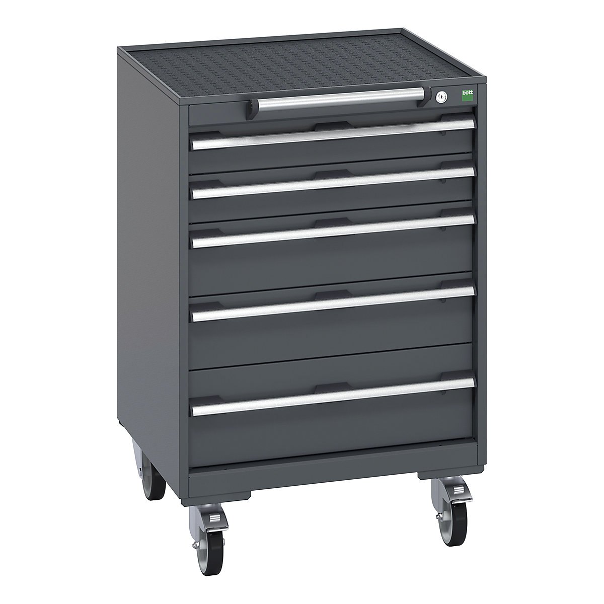 Bott Cubio Mobile Cabinets | 650mm Wide, Bott Cubio Mobile Cabinets | 650mm Wide, Bott Cubio Mobile Cabinet | 985h x 650w x 650d mm | 5 Drawers | Top Tray & Mat | Dark Grey Drawers | Dark Grey Housing-0