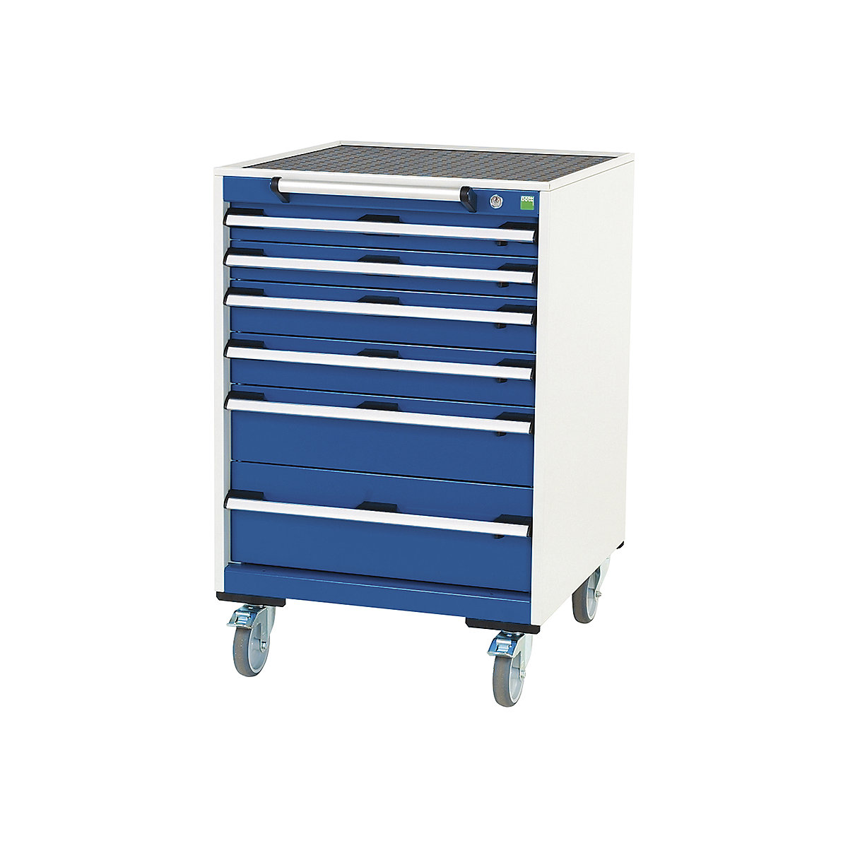 Bott Cubio Mobile Cabinets | 650mm Wide, Bott Cubio Mobile Cabinets | 650mm Wide, Bott Cubio Mobile Cabinet | 985h x 650w x 650d mm | 6 Drawers | Top Tray & Mat | Blue Drawers | Light Grey Housing-0