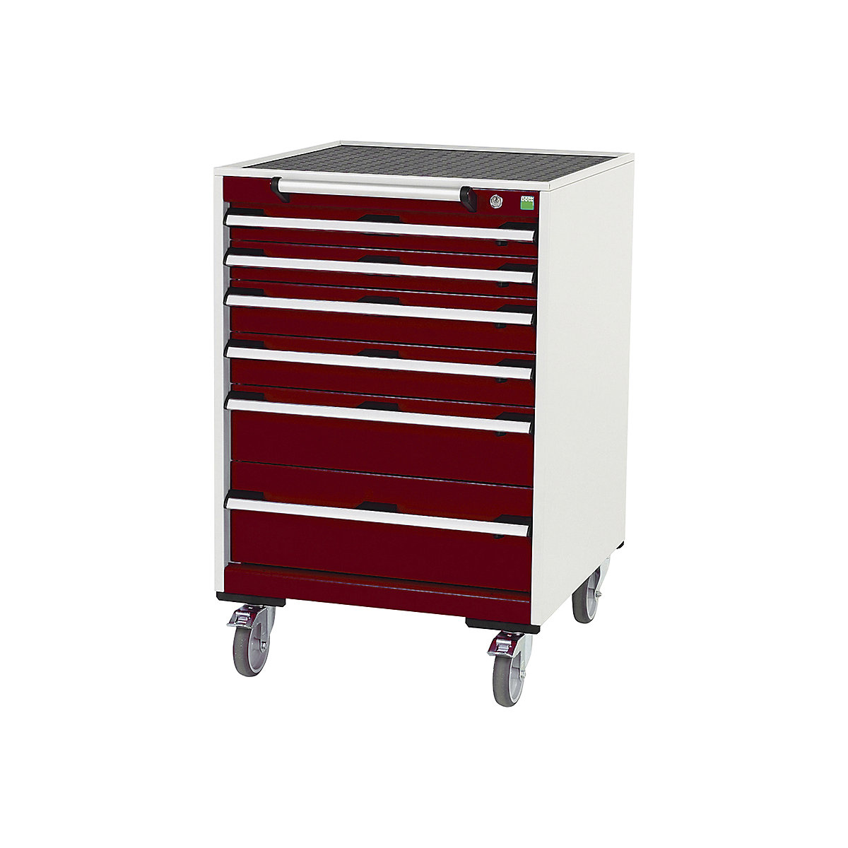 Bott Cubio Mobile Cabinets | 650mm Wide, Bott Cubio Mobile Cabinets | 650mm Wide, Bott Cubio Mobile Cabinet | 985h x 650w x 650d mm | 6 Drawers | Top Tray & Mat | Red Drawers | Light Grey Housing-0