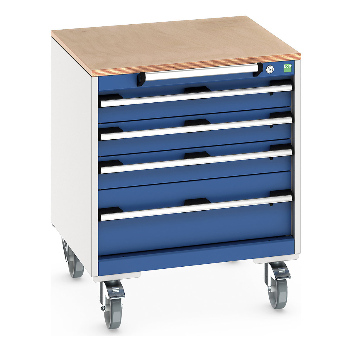 Bott Cubio Mobile Cabinets | 650mm Wide, Bott Cubio Mobile Cabinets | 650mm Wide, Bott Cubio Mobile Cabinet | 790h x 650w x 650d mm | 4 Drawers | MPX Worktop | Blue Drawers | Light Grey Housing-0