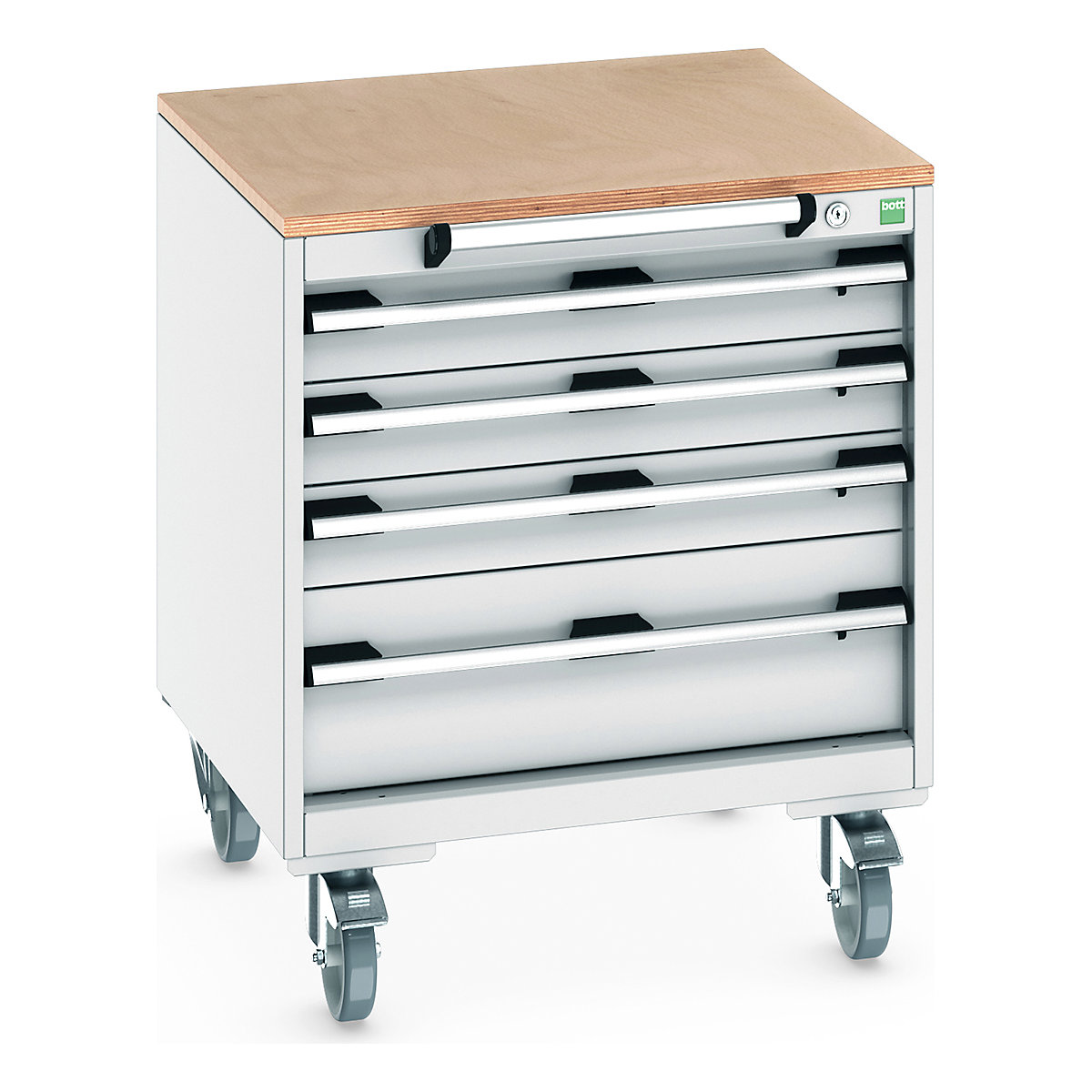 Bott Cubio Mobile Cabinets | 650mm Wide, Bott Cubio Mobile Cabinets | 650mm Wide, Bott Cubio Mobile Cabinet | 790h x 650w x 650d mm | 4 Drawers | MPX Worktop | Light Grey Drawers | Light Grey Housing-0