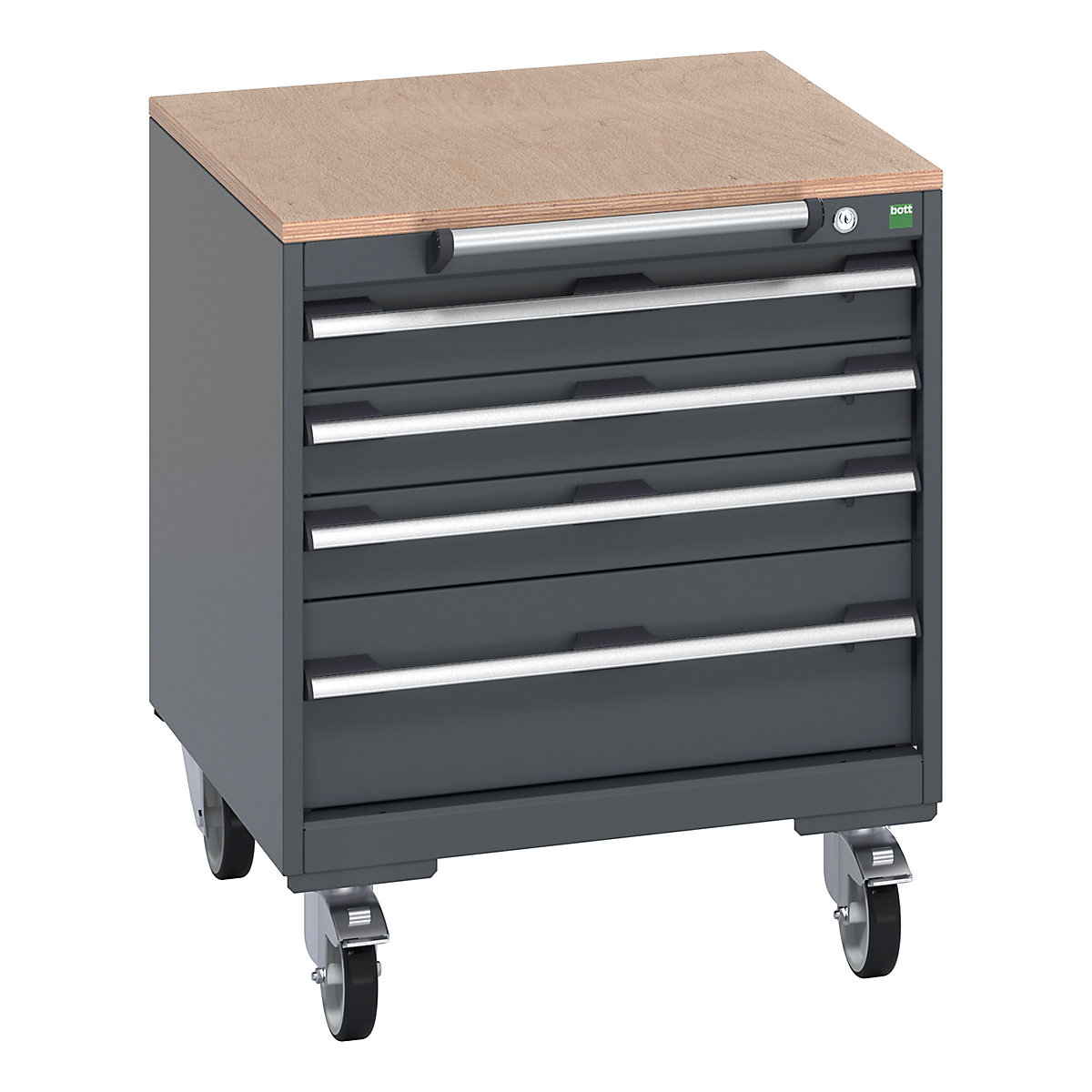 Bott Cubio Mobile Cabinets | 650mm Wide, Bott Cubio Mobile Cabinets | 650mm Wide, Bott Cubio Mobile Cabinet | 790h x 650w x 650d mm | 4 Drawers | MPX Worktop | Dark Grey Drawers | Dark Grey Housing-0