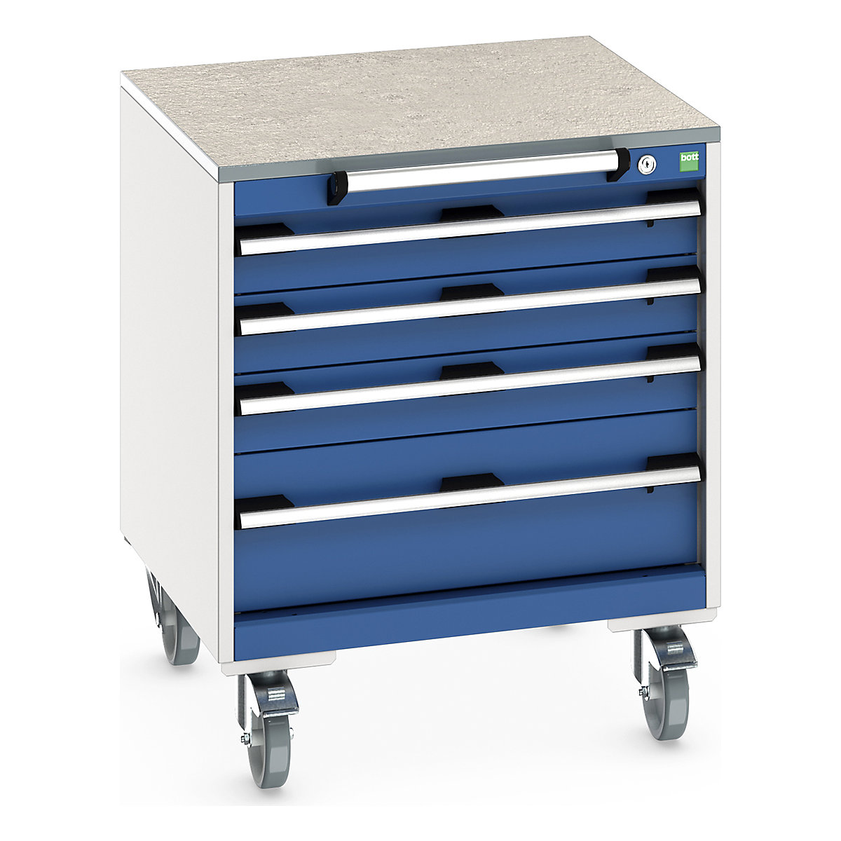 Bott Cubio Mobile Cabinets | 650mm Wide, Bott Cubio Mobile Cabinets | 650mm Wide, Bott Cubio Mobile Cabinet | 790h x 650w x 650d mm | 4 Drawers | Lino Worktop | Blue Drawers | Light Grey Housing-0