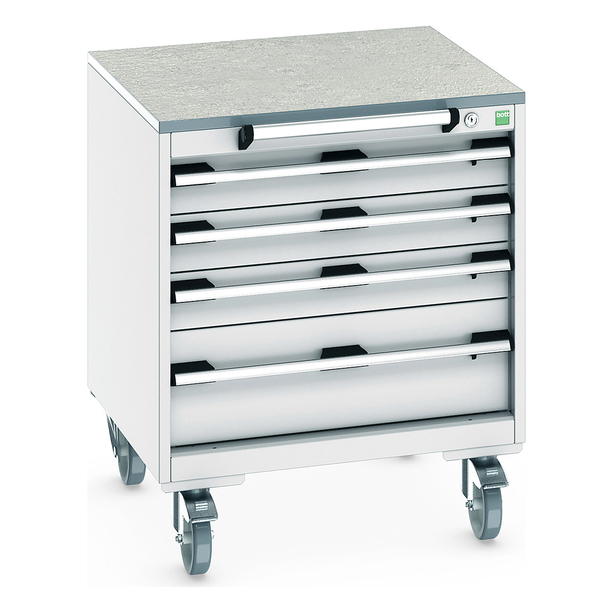 Bott Cubio Mobile Cabinets | 650mm Wide, Bott Cubio Mobile Cabinets | 650mm Wide, Bott Cubio Mobile Cabinet | 790h x 650w x 650d mm | 4 Drawers | Lino Worktop | Light Grey Drawers | Light Grey Housing-0