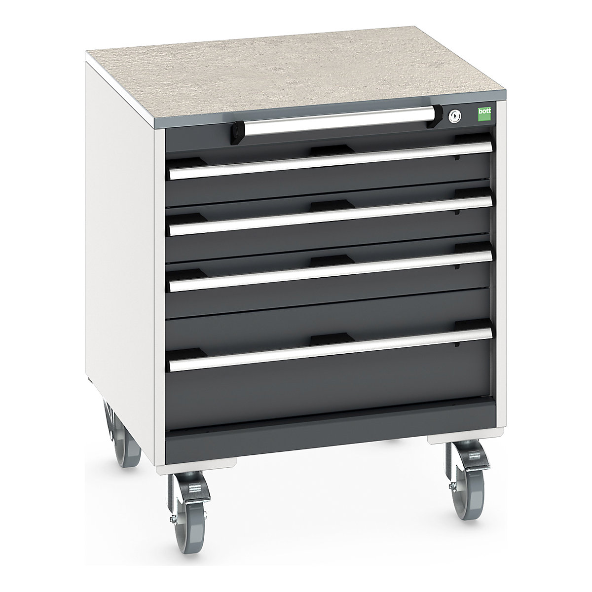 Bott Cubio Mobile Cabinets | 650mm Wide, Bott Cubio Mobile Cabinets | 650mm Wide, Bott Cubio Mobile Cabinet | 790h x 650w x 650d mm | 4 Drawers | Lino Worktop | Dark Grey Drawers | Light Grey Housing-0