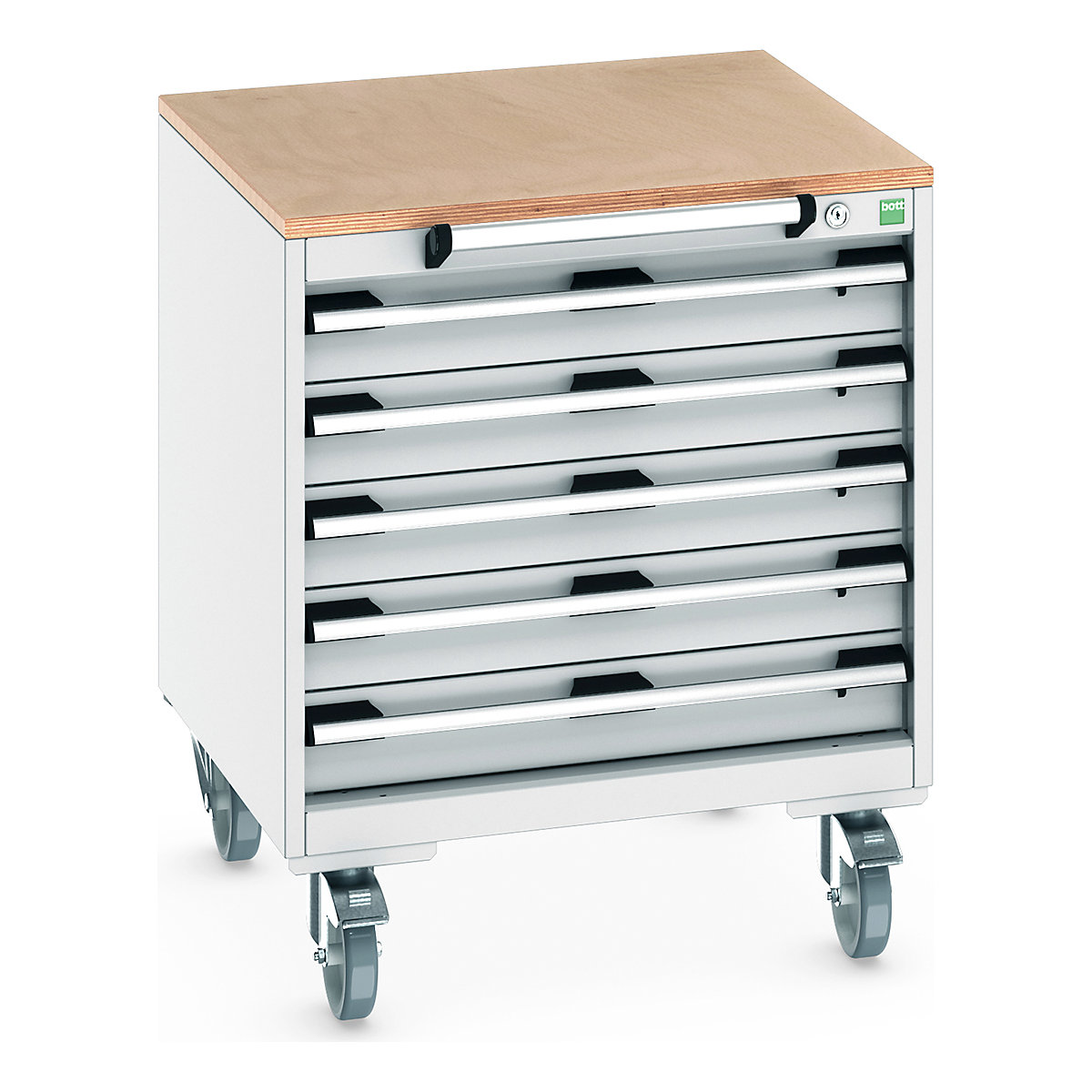 Bott Cubio Mobile Cabinets | 650mm Wide, Bott Cubio Mobile Cabinets | 650mm Wide, Bott Cubio Mobile Cabinet | 790h x 650w x 650d mm | 5 Drawers | MPX Worktop | Light Grey Drawers | Light Grey Housing-0