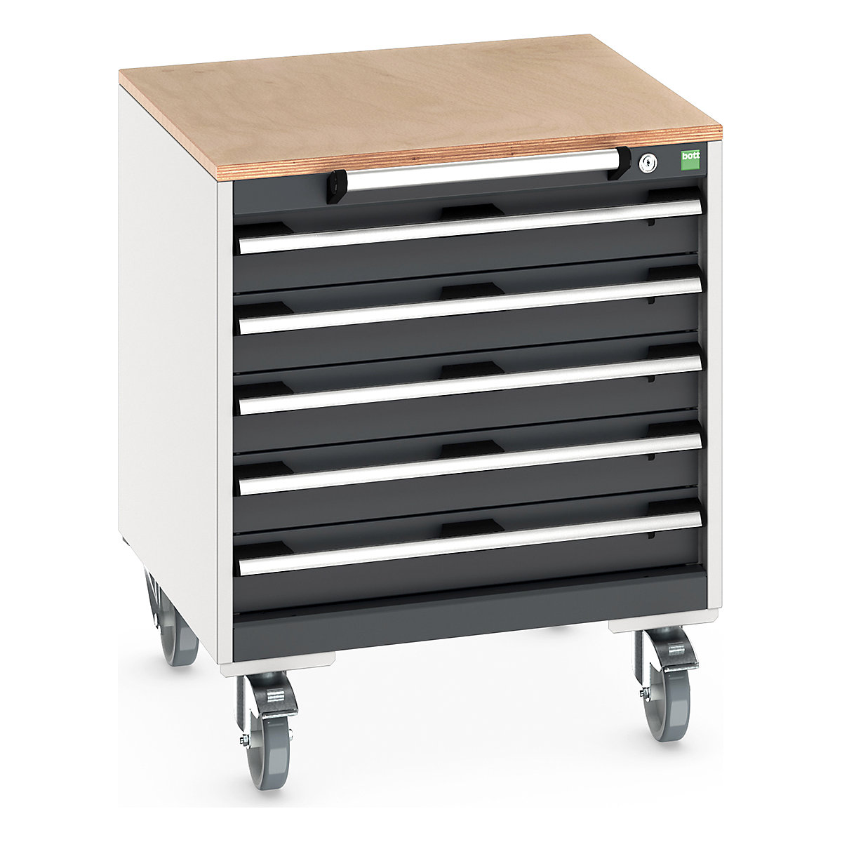Bott Cubio Mobile Cabinets | 650mm Wide, Bott Cubio Mobile Cabinets | 650mm Wide, Bott Cubio Mobile Cabinet | 790h x 650w x 650d mm | 5 Drawers | MPX Worktop | Dark Grey Drawers | Light Grey Housing-0