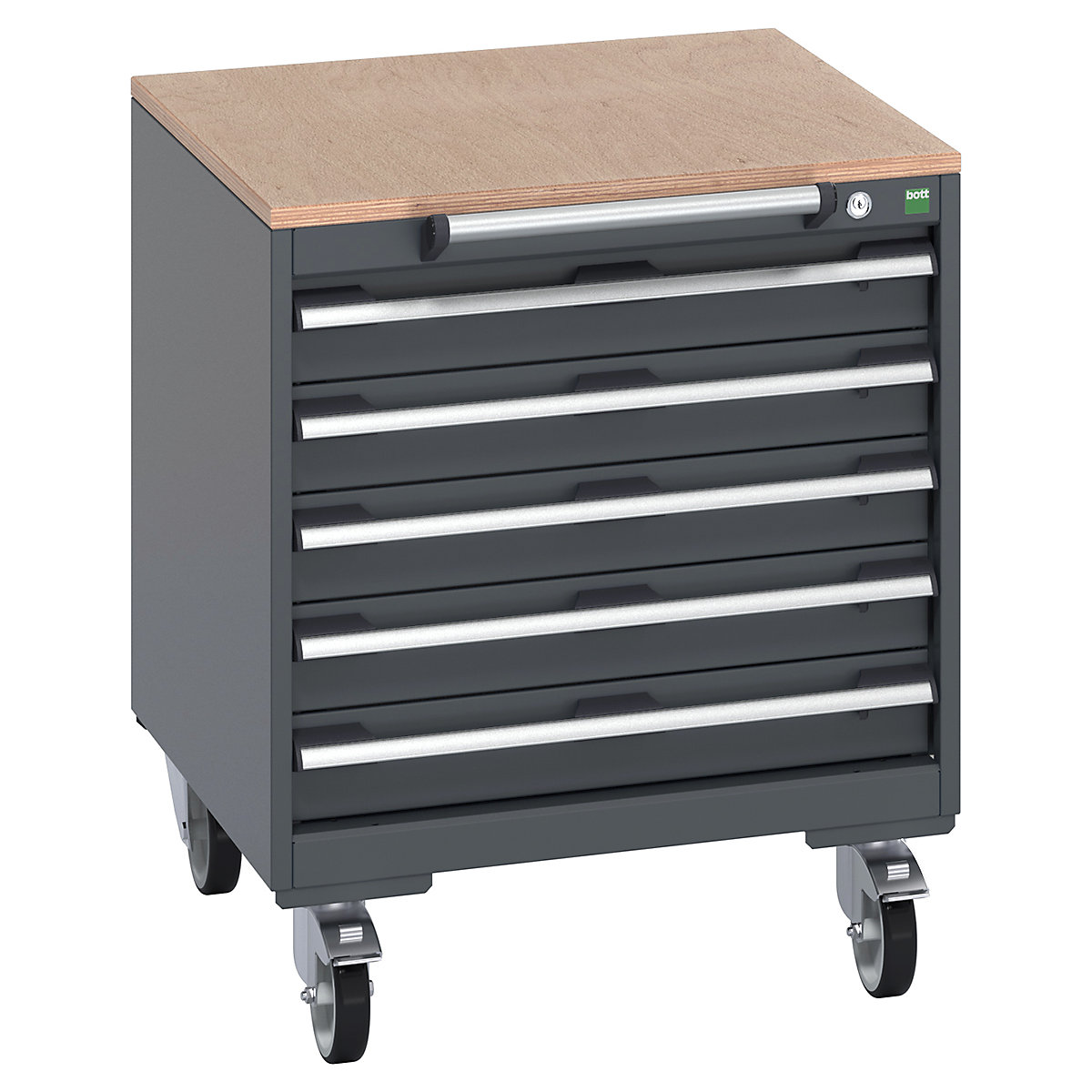 Bott Cubio Mobile Cabinets | 650mm Wide, Bott Cubio Mobile Cabinets | 650mm Wide, Bott Cubio Mobile Cabinet | 790h x 650w x 650d mm | 5 Drawers | MPX Worktop | Dark Grey Drawers | Dark Grey Housing-0