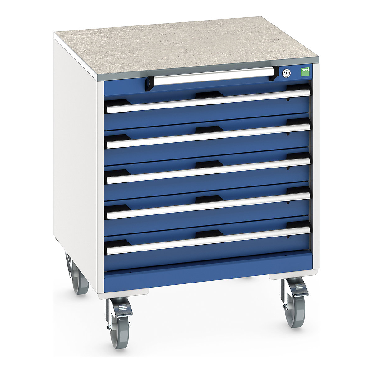 Bott Cubio Mobile Cabinets | 650mm Wide, Bott Cubio Mobile Cabinets | 650mm Wide, Bott Cubio Mobile Cabinet | 790h x 650w x 650d mm | 5 Drawers | Lino Worktop | Blue Drawers | Light Grey Housing-0