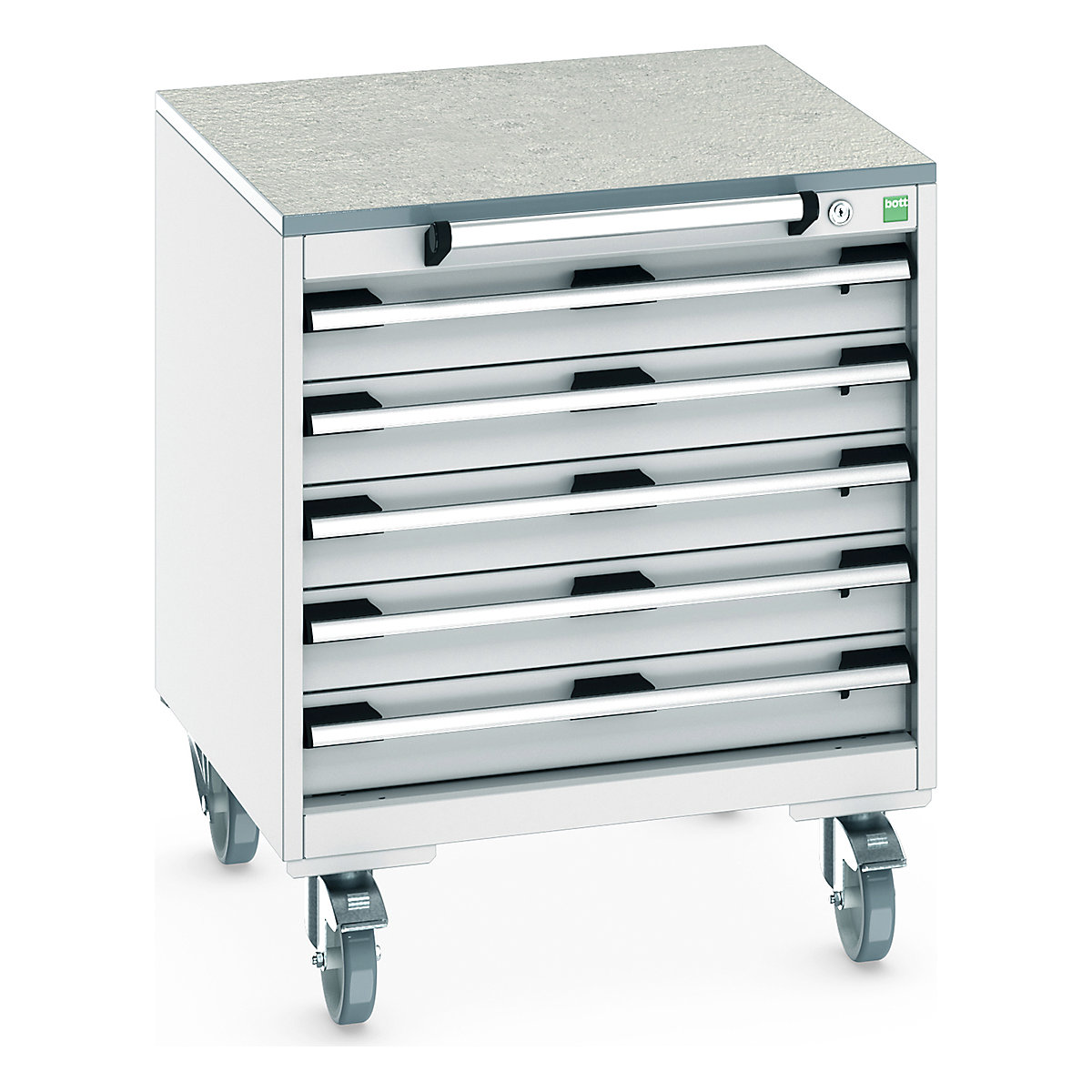 Bott Cubio Mobile Cabinets | 650mm Wide, Bott Cubio Mobile Cabinets | 650mm Wide, Bott Cubio Mobile Cabinet | 790h x 650w x 650d mm | 5 Drawers | Lino Worktop | Light Grey Drawers | Light Grey Housing-0