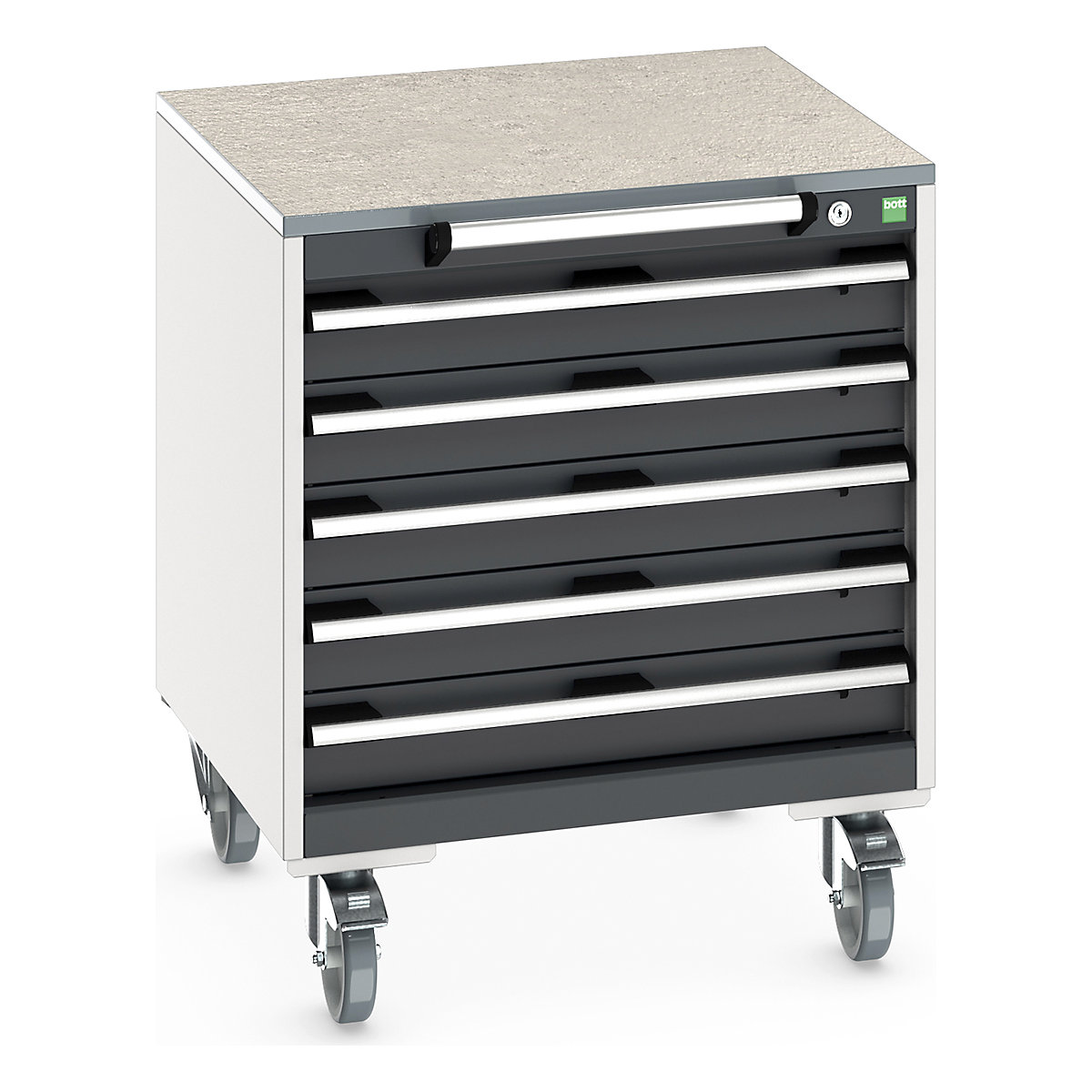 Bott Cubio Mobile Cabinets | 650mm Wide, Bott Cubio Mobile Cabinets | 650mm Wide, Bott Cubio Mobile Cabinet | 790h x 650w x 650d mm | 5 Drawers | Lino Worktop | Dark Grey Drawers | Light Grey Housing-0