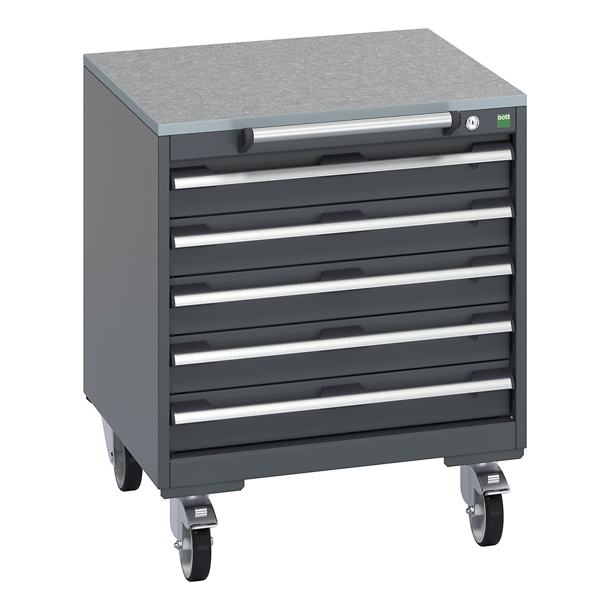 Bott Cubio Mobile Cabinets | 650mm Wide, Bott Cubio Mobile Cabinets | 650mm Wide, Bott Cubio Mobile Cabinet | 790h x 650w x 650d mm | 5 Drawers | Lino Worktop | Dark Grey Drawers | Dark Grey Housing-0