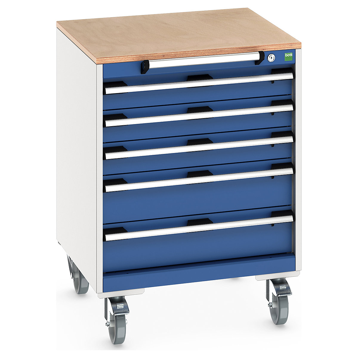 Bott Cubio Mobile Cabinets | 650mm Wide, Bott Cubio Mobile Cabinets | 650mm Wide, Bott Cubio Mobile Cabinet | 890h x 650w x 650d mm | 5 Drawers | MPX Worktop | Blue Drawers | Light Grey Housing-0