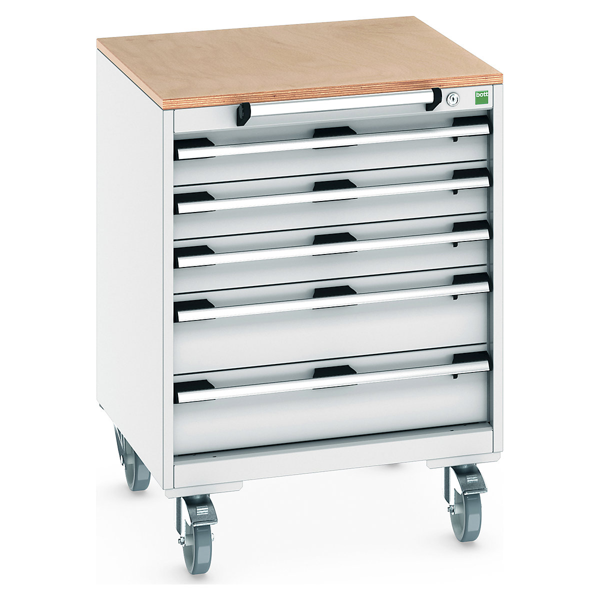 Bott Cubio Mobile Cabinets | 650mm Wide, Bott Cubio Mobile Cabinets | 650mm Wide, Bott Cubio Mobile Cabinet | 890h x 650w x 650d mm | 5 Drawers | MPX Worktop | Light Grey Drawers | Light Grey Housing-0