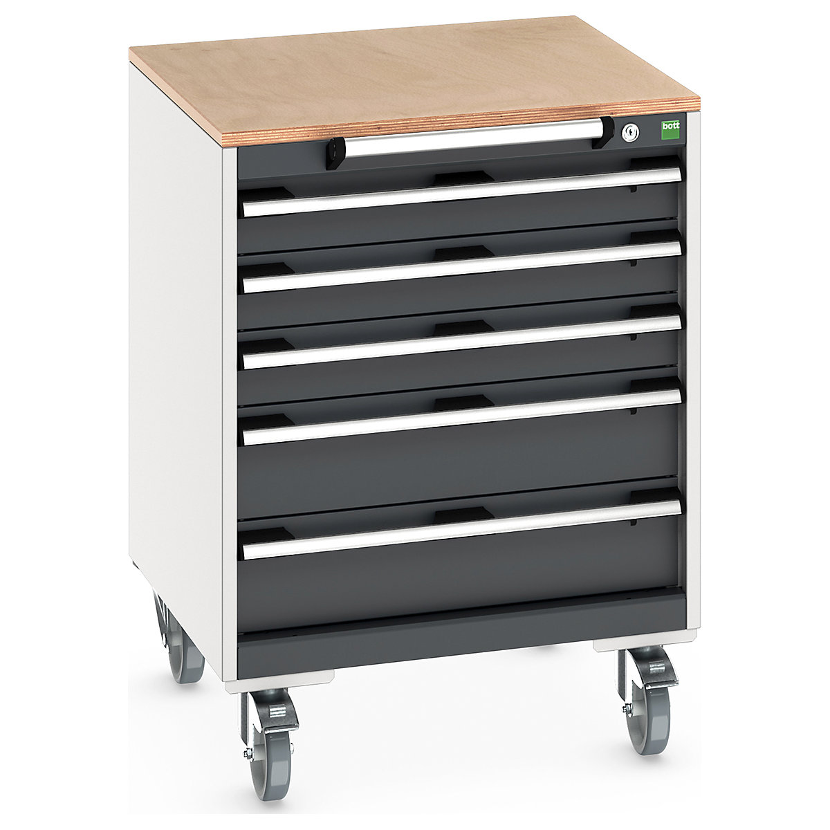 Bott Cubio Mobile Cabinets | 650mm Wide, Bott Cubio Mobile Cabinets | 650mm Wide, Bott Cubio Mobile Cabinet | 890h x 650w x 650d mm | 5 Drawers | MPX Worktop | Dark Grey Drawers | Light Grey Housing-0