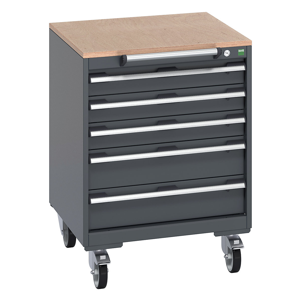 Bott Cubio Mobile Cabinets | 650mm Wide, Bott Cubio Mobile Cabinets | 650mm Wide, Bott Cubio Mobile Cabinet | 890h x 650w x 650d mm | 5 Drawers | MPX Worktop | Dark Grey Drawers | Dark Grey Housing-0