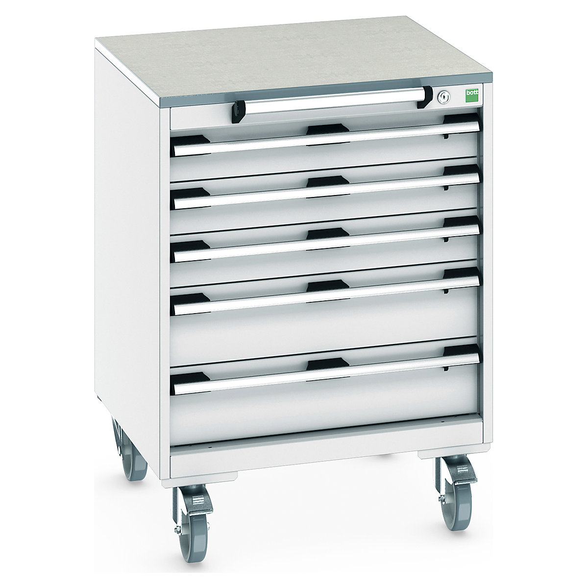 Bott Cubio Mobile Cabinets | 650mm Wide, Bott Cubio Mobile Cabinets | 650mm Wide, Bott Cubio Mobile Cabinet | 890h x 650w x 650d mm | 5 Drawers | Lino Worktop | Light Grey Drawers | Light Grey Housing-0