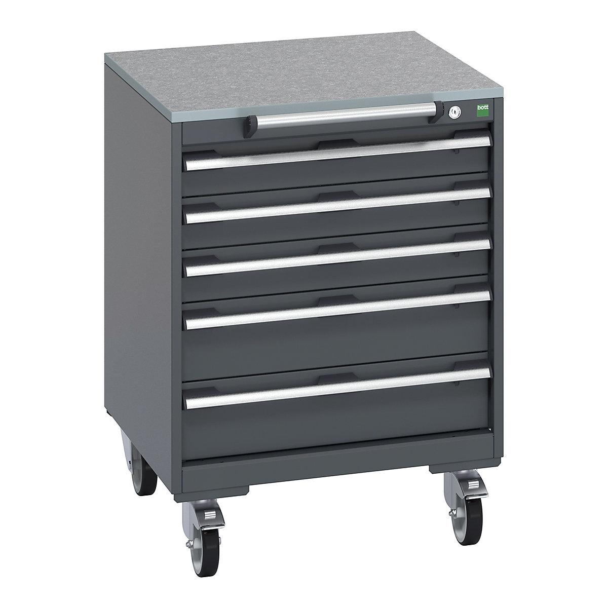 Bott Cubio Mobile Cabinets | 650mm Wide, Bott Cubio Mobile Cabinets | 650mm Wide, Bott Cubio Mobile Cabinet | 890h x 650w x 650d mm | 5 Drawers | Lino Worktop | Dark Grey Drawers | Dark Grey Housing-0