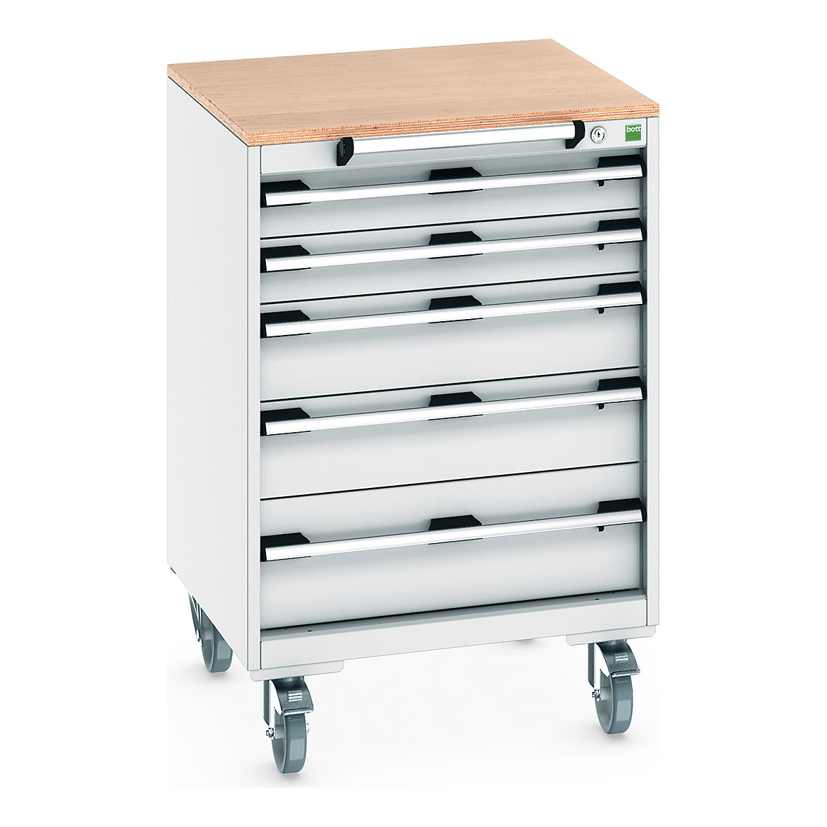 Bott Cubio Mobile Cabinets | 650mm Wide, Bott Cubio Mobile Cabinets | 650mm Wide, Bott Cubio Mobile Cabinet | 990h x 650w x 650d mm | 5 Drawers | MPX Worktop | Light Grey Drawers | Light Grey Housing-0