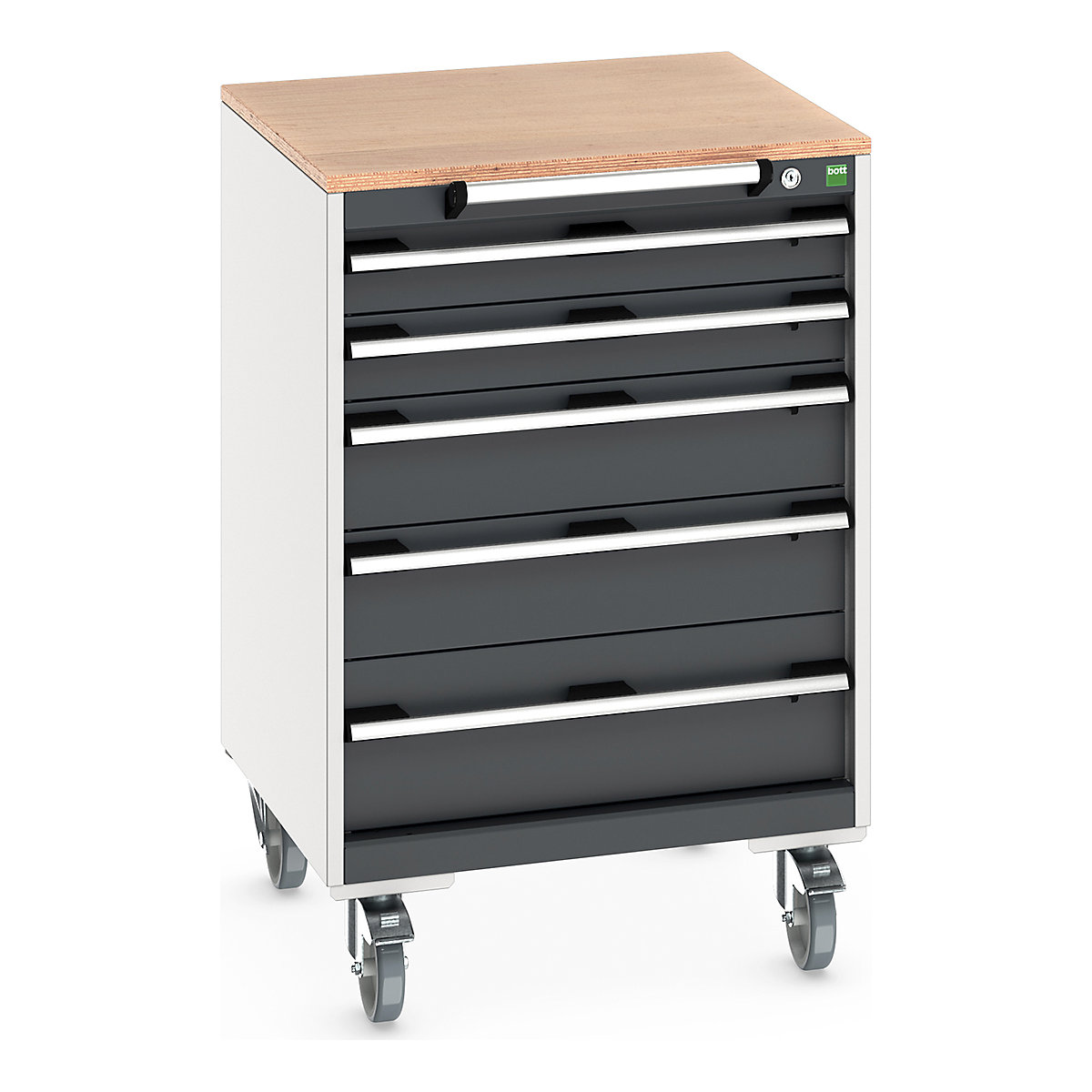 Bott Cubio Mobile Cabinets | 650mm Wide, Bott Cubio Mobile Cabinets | 650mm Wide, Bott Cubio Mobile Cabinet | 990h x 650w x 650d mm | 5 Drawers | MPX Worktop | Dark Grey Drawers | Light Grey Housing-0