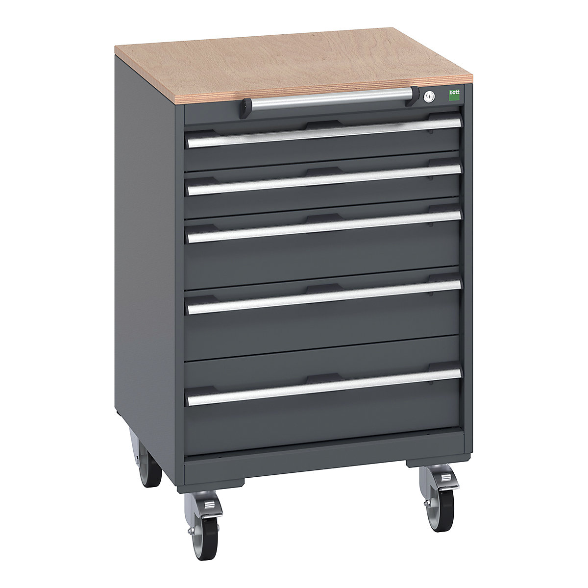 Bott Cubio Mobile Cabinets | 650mm Wide, Bott Cubio Mobile Cabinets | 650mm Wide, Bott Cubio Mobile Cabinet | 990h x 650w x 650d mm | 5 Drawers | MPX Worktop | Dark Grey Drawers | Dark Grey Housing-0