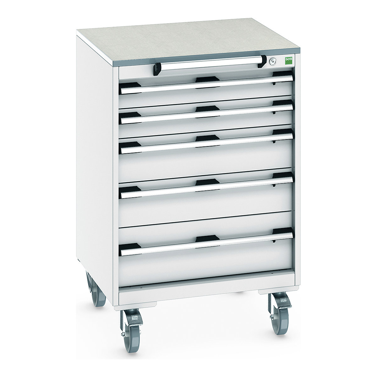 Bott Cubio Mobile Cabinets | 650mm Wide, Bott Cubio Mobile Cabinets | 650mm Wide, Bott Cubio Mobile Cabinet | 990h x 650w x 650d mm | 5 Drawers | Lino Worktop | Light Grey Drawers | Light Grey Housing-0