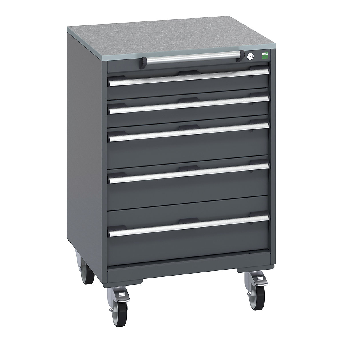 Bott Cubio Mobile Cabinets | 650mm Wide, Bott Cubio Mobile Cabinets | 650mm Wide, Bott Cubio Mobile Cabinet | 990h x 650w x 650d mm | 5 Drawers | Lino Worktop | Dark Grey Drawers | Dark Grey Housing-0