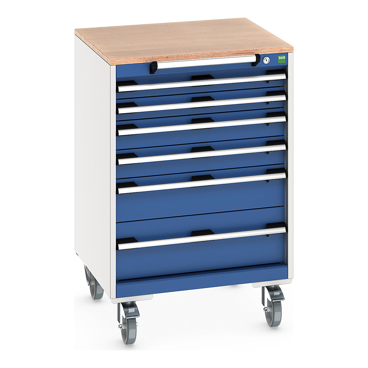 Bott Cubio Mobile Cabinets | 650mm Wide, Bott Cubio Mobile Cabinets | 650mm Wide, Bott Cubio Mobile Cabinet | 990h x 650w x 650d mm | 6 Drawers | MPX Worktop | Blue Drawers | Light Grey Housing-0